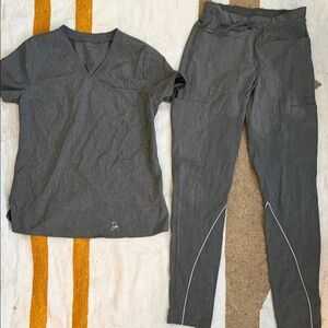 Jaanuu Gray V-Neck Top and Pants Scrubs Set